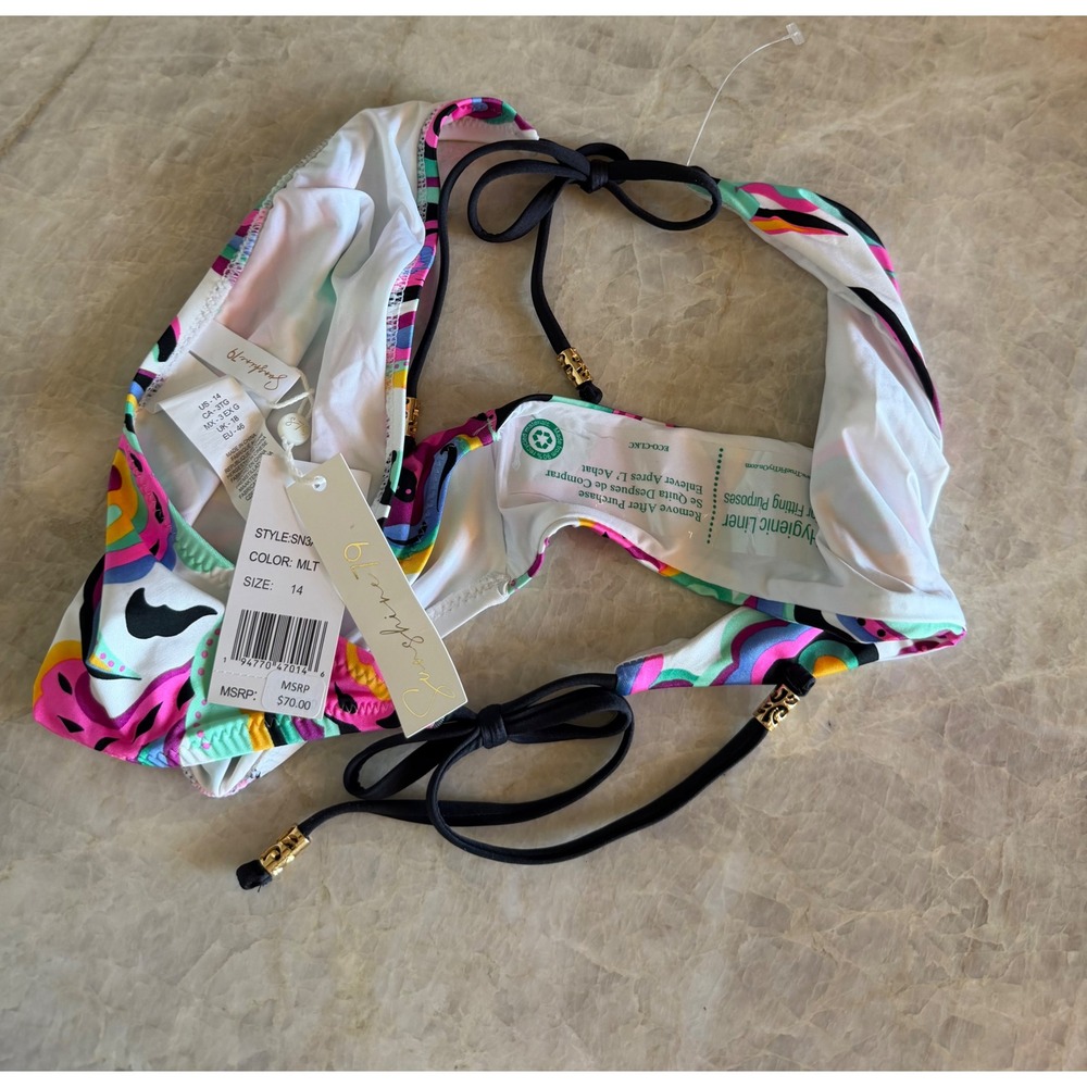 NWT Sunshine 79 Multi Color Psychedelic Paisley Side Tie Bikini Bottom Size 14 - Picture 5 of 5